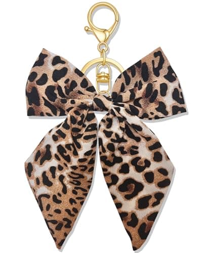 Pithayla Leopard Print Bow Bag Charms Keychains, Cute Key Chain Accessories for Women Purse Handbags Backpacks