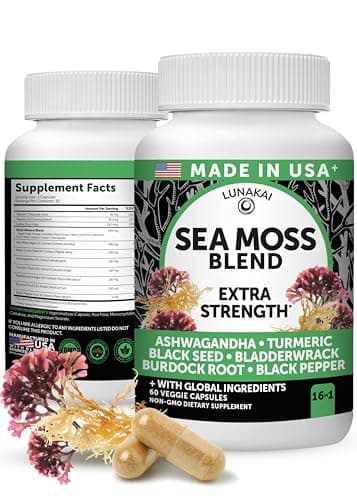 Lunakai USA Made Irish Sea Moss Capsules, Non-GMO & Vegan, 60ct