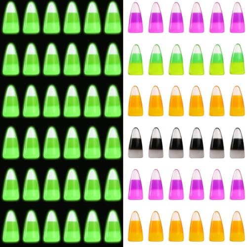 DTOFOOT 56 Pcs Mini Resin Candy Corn, Fake Luminous Candy Corn Halloween Candy Corn Ornaments Glow in Dark for Fall Halloween Party DIY Crafts