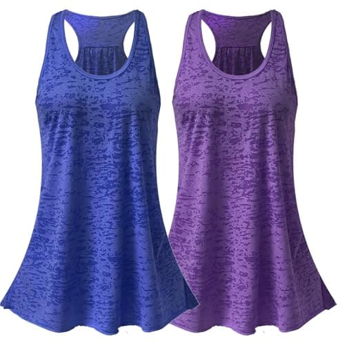 2 Pack Long Flowy Burnout Racerback Tank Tops Women (4XL, Purple, Royal)