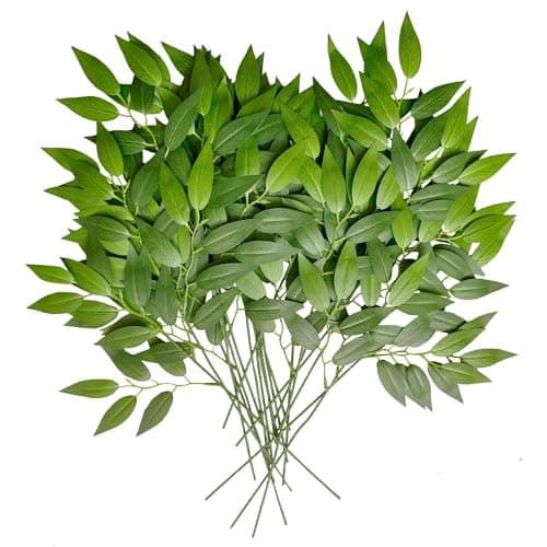 FUNORNAM 40Pcs Faux Italian Ruscus Greenery Stems 18"
