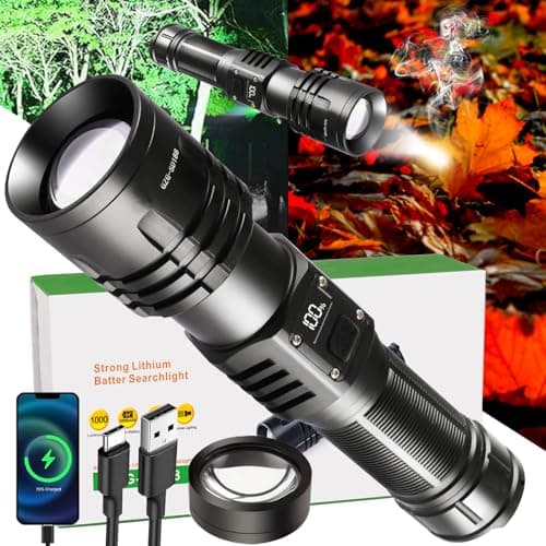 Rechargeable LED Flashlights 10000.00 High Lumens with Ignition Lens,𝟐𝟎𝟐𝟔 𝐍𝐞𝐰 High Powered Waterproof Tactical Flashlight Spotlight Flashlight for Home, Bright Flashlight for Outdoor Camping
