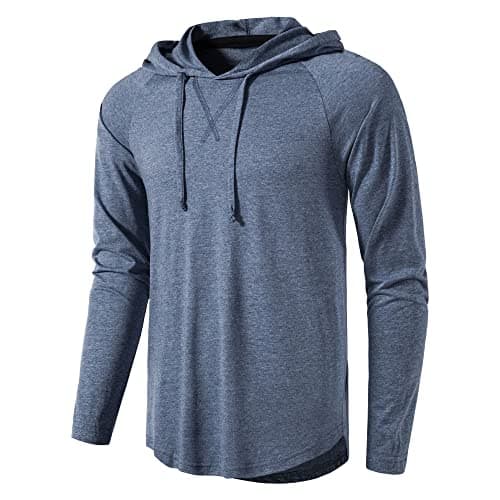MUSE FATH Men's Long Sleeve Athletic Performance Lightweight Hoodie-Blue-S