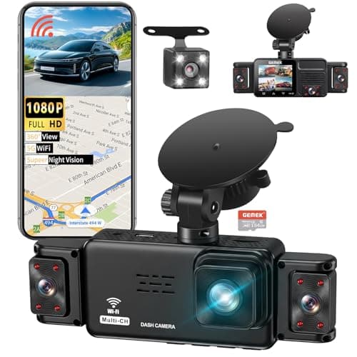 5 Channel Dash Cam 360° View 5G WiFi & APP Control, GEMEK 2K Front and Rear Inside, Left Right Dash Camera for Cars Free 64GB TF Card, G-Sensor, Night Vision, 24H Parking Mode