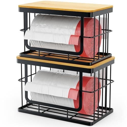 iSPECLE Garbage Bag Dispenser - 2 Pack Trash Bag Dispenser with Bamboo Top for 13 Gallon Bag, Pull Out One Bag at A Time, Easy to Install, Trash Bag Holder for Pantry, Under Sink, Small and Large