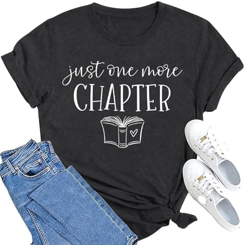 MAIHUN Reading Shirt for Women Book Lover Teacher Tshirt Just One More Chapter Bookworm Tee Top Grey