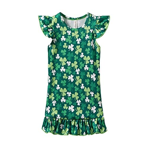 Mud Kingdom Little Girls Dress Flutter Short Sleeve St. Patrick's Day Round Neck Green Clover 5T