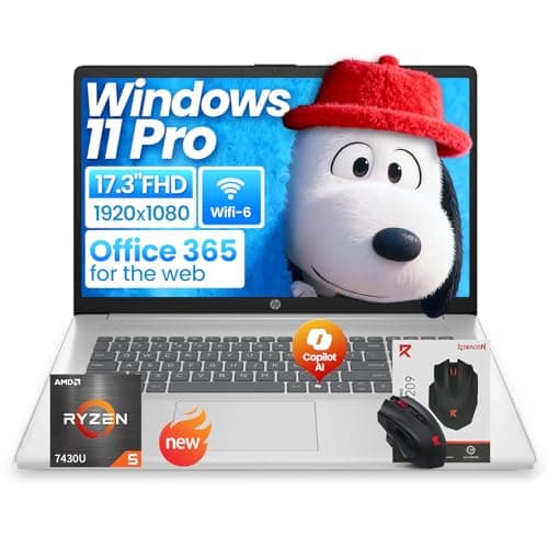 HP 17 inch laptops, Office 365 for the Web + Windows 11 Pro, AMD Ryzen 5 7430U, 64GB RAM 2TB NVMe SSD, 17.3" FHD IPS, USB-C, Full Numeric KB, w/AI Voice Recorder