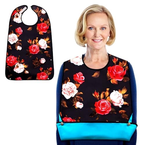 TaoTazon Adult Bibs, Adult Bib for Women Eating with Foldable Food Crumb Cather (Flower 1 Pack)