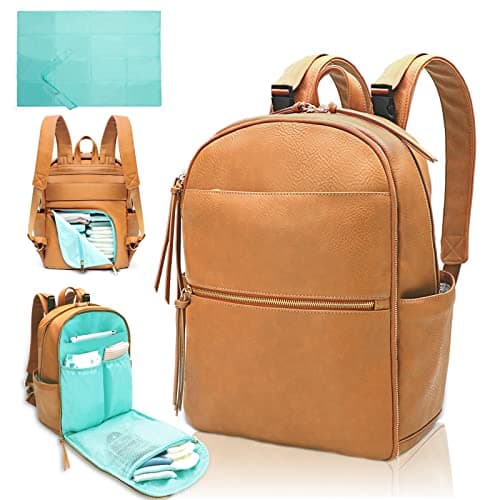 MOMINSIDE Leather Diaper Bag Backpack Diaper Bags Baby Bag for Mom Dad