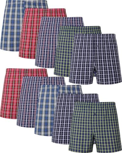 Jveyvth Men's Boxer Shorts 100% Cotton Classic Plaid Woven Boxers for Men Soft Breathable Mens Underwear with Button Fly