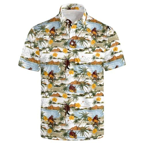 AMHebe Beach and Floral Funny Golf Shirt for Men Short Sleeve Shirt L