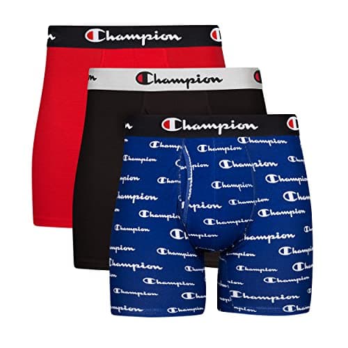 Champion Men's Everyday Cotton Stretch- 3 Pack-Boxer Briefs, Cotton Stretch, Total Support Pouch, Moisture-Wicking, No Ride-Up Fit