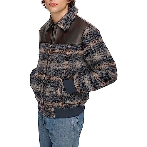 Levi's Men's Mixed Media Western Plaid Bomber Jacket, Sky Captain Ombre, Medium