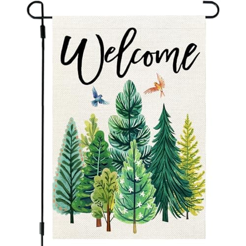 CROWNED BEAUTY Spring Garden Flag Green Trees Welcome 12x18 Inch Double Sided Small Seasonal Holiday Decoration for Outdoor Lawn Yard
