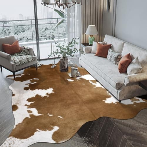 Pettop Luxury Faux Cowhide Rug 3x4 Ft - Western Cow Print Area Rugs for Living Room, Bedroom, Farmhouse - Premium Western Style Faux Fur Carpet, Non-Slip Animal Hide Throw Rugs, Light Brown