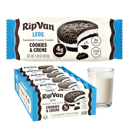 Rip Van LEOs - Cookies and Cream Sandwich Cookies - Low Sugar Snack Cookies - Low Carb Snack - Diabetic Snacks - 40 Low Sugar Cookies (10 Packs of 1.69oz)