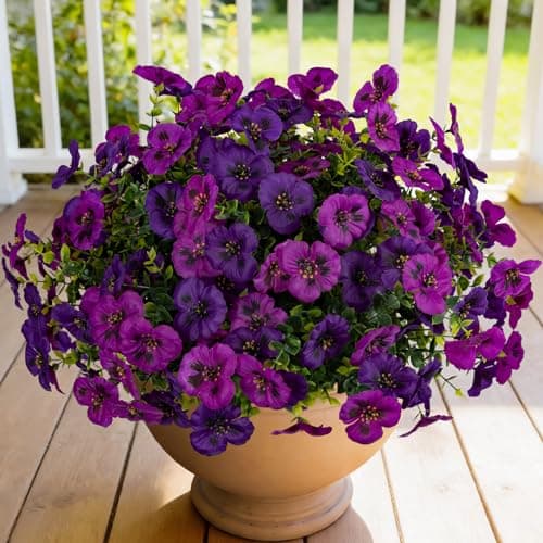 StyleNest 12 Piece Outdoor Artificial Flowers Fake Pansies -Two-Tone Faux Flowers per Stem, UV Resistant for Indoor Outdoor Porch Garden Planters Patio Window Box Home Decor(Purplish Red)