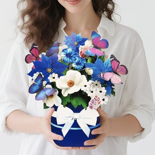 velovibe 3D Pop Up Birthday Card, DIY Thank You Card, 12 Inch 1:1 Flower Bouquet Card, 100% Safe and Biodegradable Material, with Notecard/Envelope/Butterfly/Sticker, Best Gift Card Suitable for All Scenarios