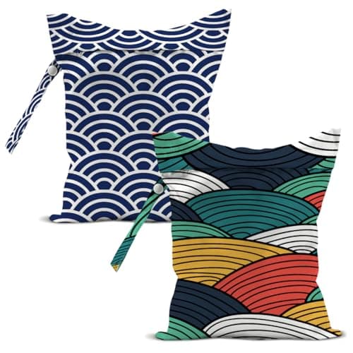 2 Pcs Japanese Style Wet Bags, Wave Flower Wet Dry Bag Birthday Beach Gifts