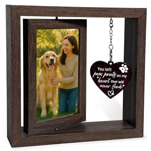 Gluimayo 4x6 Rotating Pet Memorial Photo Frame, Double-Sided Remembrance Picture Frame, Sympathy Gift for Loss of Dog or Cat, Wooden Keepsake with Heart Charm