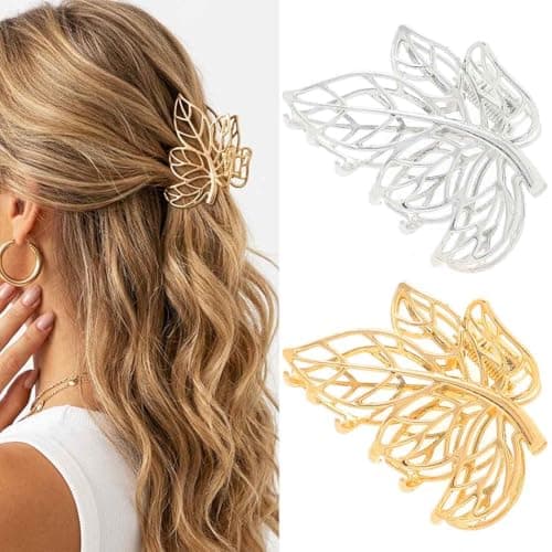 BARTOSI Metal Leaf Claw Clips Gold Hair Clips Medium Hair Jaw Clamps Nonslip Hair Accessories for Women and Girls (Pack of 2)