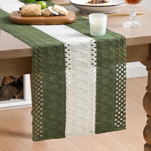 Artoid Mode Army Green Farmhouse Woven Table Runner 12x108 Inch