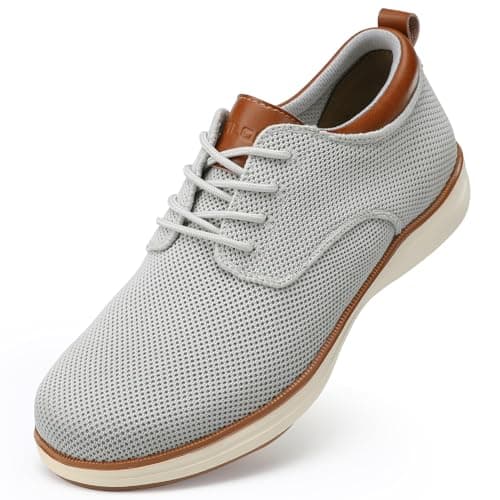 VILOCY Men's Wide Casual Dress Oxfords Business Shoes Fashion Sneakers Mesh Breathable Comfortable Walking Shoes Light Grey,EU40