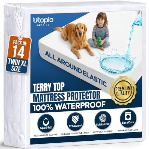 Waterproof Twin XL Mattress Protector 14 Pack fits Upto 15" Deep Pocket