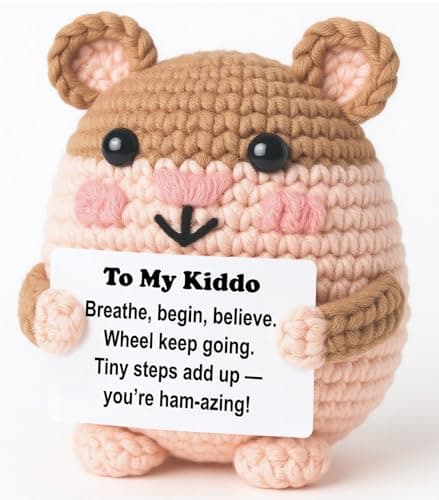 WEYON Study Motivation – Mini Crochet Hamster Plush with Positive Card, Handmade 4‘’, Tween Teen Desk Focus, Kawaii Encouragement, Year-Round