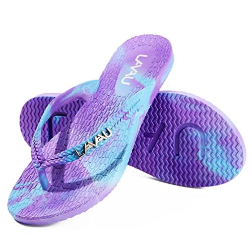 LAVAU Purple Flip Flops for Women, Beach Pool and Shower Thong Sandals, Waterproof No Slip Bathroom House Slippers W-lanzi-7