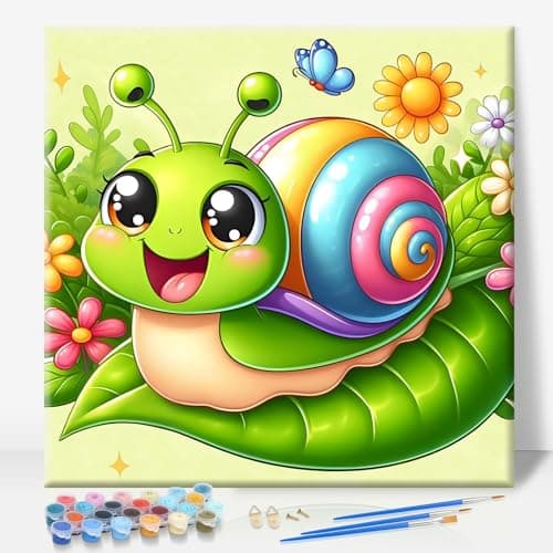 Camocin Framed Paint by Numbers Kit for Kids Ages 4-12 - Snails Theme DIY Acrylic Painting Set with Frame for Beginners, Complete Art Kit with Canvas, Brushes & Paints - 10x10 Inch Home Decor Gift