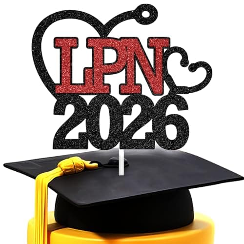 Tivurcia LPN 2026 Cake Topper - Class of 2026 Nurse Graduation Cake Decor, Congratulations Nursing School/College Licensed Practical Nurse Graduate Party Decorations Supplies, Red and Black Glitter