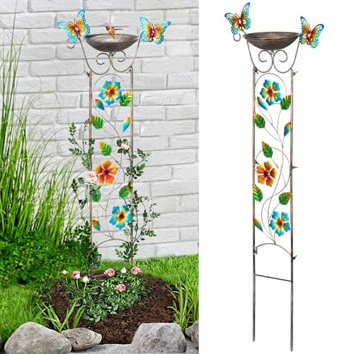 Bird Bath for Outside, Freestanding Birdbath and Trellis 2 in 1