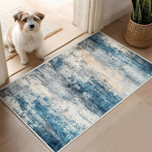 Acetiamin 2x3 Machine Washable Abstract Entryway Rug, Non-Slip, Blue