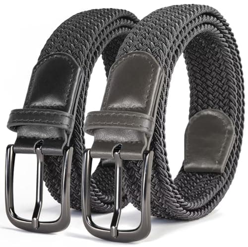TSUI CHAN Belt for Men 2Pack, Mens Stretch Braided Web Belt Elastic for Casual Golf Hunting Pants Jeans, Exact-Fit, Elegant Gift Box(1 3/8 Inches)