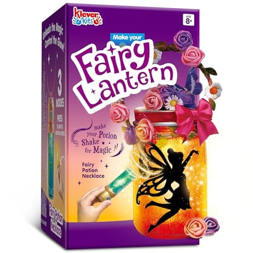 JOVA Klever Kits DIY Fairy Lantern Craft Kit with Rose Lights and String Lights, Birthday Gifts with 7 Color Fairy Potion Necklace, DIY Night Light Arts and Crafts for Girls Age 8+