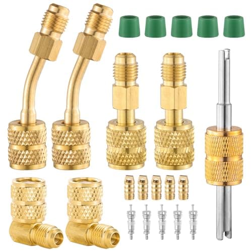 R410A Adapters for Mini Split System, R410A Charging Vacuum Port Adapter Kit with 45 and 90 Degree Charging Vacuum Adapter 5/16" Female to 1/4" Male (2 Angled + 2 Straight +2 Elbow)