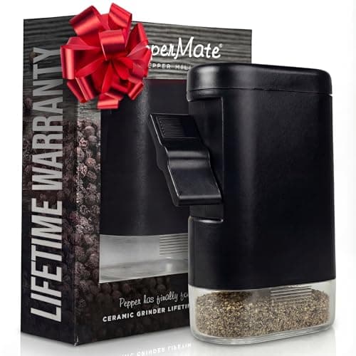 Manual Pepper Mill Grinder - Ceramic, Adjustable Coarseness, Refillable Salt and Pepper Grinder with Clear Base for Measuring | Spice Mill for Kitchen, Black - PepperMate