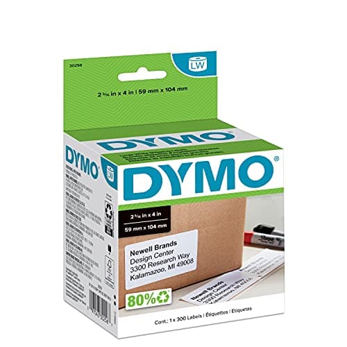 DYMO Authentic LW Large Shipping Labels, for LabelWriter Label Printers, Prints Up to 6-Line Addresses, 2-5/16" x 4", 1 Roll of 300