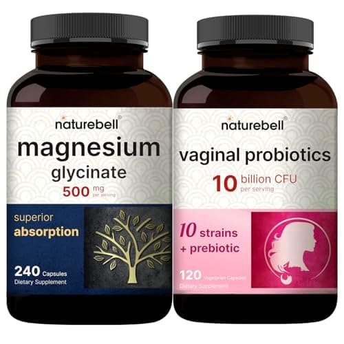 NatureBell Magnesium Glycinate Capsules 500mg & Vaginal Probiotics for Women in Veggie Capsules | Bundle Pack | Chelated & Purified Mineral | 10 Strains & 10 Billion CFU