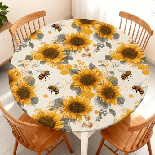 ARTSGOO Round Fitted Tablecloth with Elastic Edge Fits 45"-48" Round Tables