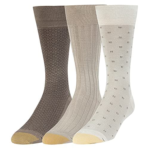 GOLDTOE Men's Dress Crew Socks, 3 Pairs, String/Driftwood, Large