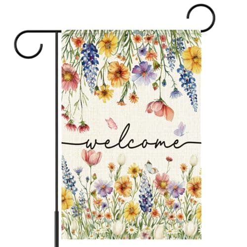 Welcome Flags for Outside,Floral Garden Flag for Yard Patio Lawn Decoration,12x18 Inch Double Sided