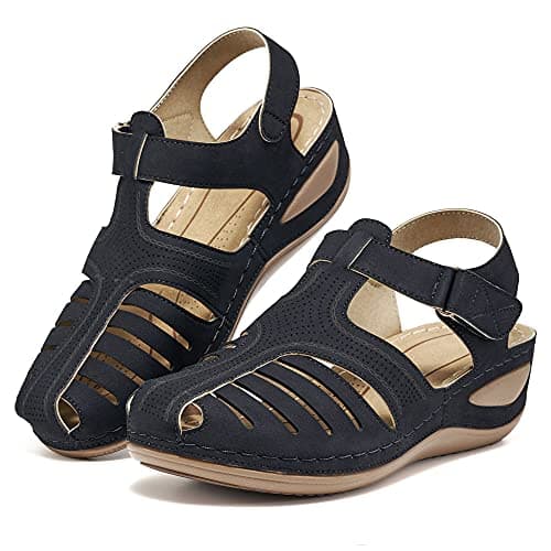 HARENCE Women's 2026 Wedge Sandals: Platform Closed Toe Ankle Strap Casual Dressy Fisherman Summer Shoes