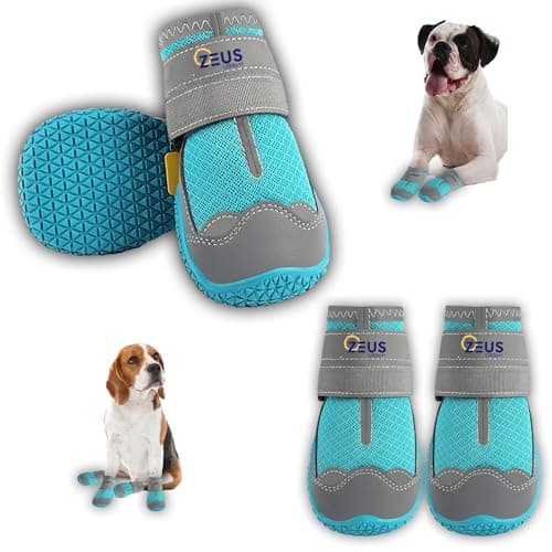 Zeus Urban Dog Boots – Breathable Paw Protectors, Anti-Slip Sole (4 Pack, Size 6, Blue), for Small Dogs | Hiking, Hot Pavement & Winter Snow | Adjustable Straps with Reflective Safety Design