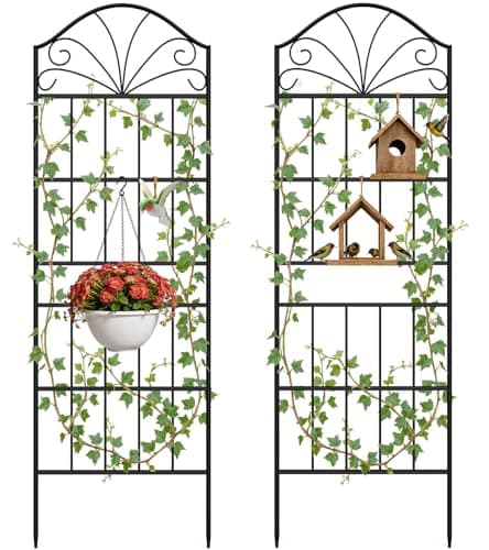 VOXOR Metal Trellis for Climbing Plants Outdoor, 60 * 19.7 Inch Tall Garden Trellis with Black Rustproof Coating, Decorative Rose Trellis for Climbing Roses, Vines, and Flowers, 2 Pack