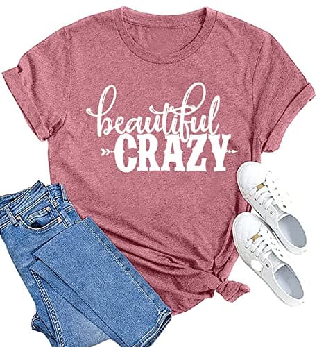 MAIHUN Beautiful Crazy Shirts Women Country Music Tshirt Funny Letter Printed Tee Casual Short Sleeve Tops Pink