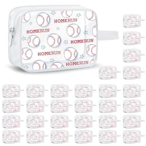 Lebaley 16PCS Baseball Snack Bags - Clear PVC Waterproof Baseball Bag for Snacks,7 x 5.5 x 1.77 '' Baseball Travel Makeup Bags Baseball Gifts for Team Player Party Supplies