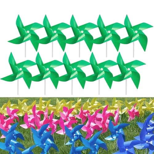 Tsocent 100 Pcs Pinwheels, Dark Green Color Toy Wind Spinners and Party Favors Gifts for Kids, Outdoor Decorational Pinwheels for Yard and Garden(Dark Green)